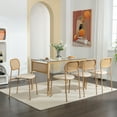 thumbnail image 5 of COSVALVE 5 Piece Boho Dining Table and 4 Chairs, Tempered Glass Table with Rattan Decor, Upholstered Cane Dining Chair with Rattan Back, Metal Legs, 5 of 9