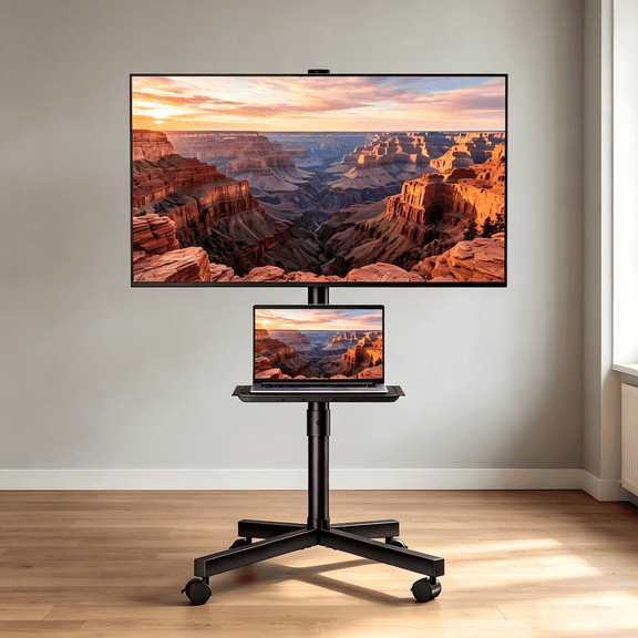 Atilioo Rolling TV Stand on Wheels, Mobile TV Cart for 23-60" Screen, Adjustable Tilt & Height, Easy to Use, Holds Up to 88lbs, Portable Floor Stand for Living Room Outdoor, Max VESA 400x400mm, Black