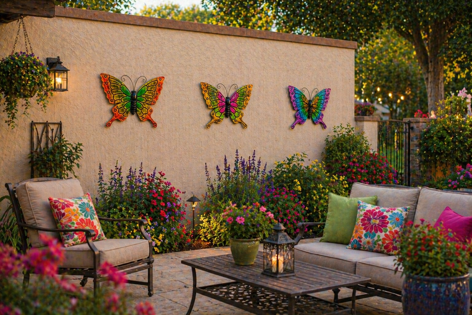 D.I.D. Butterfly Nature Inspired Colorful Metal Iron Garden Decor Wall Yard Art Sculptures for Indoor Outdoor Set of 3 16" x 12"