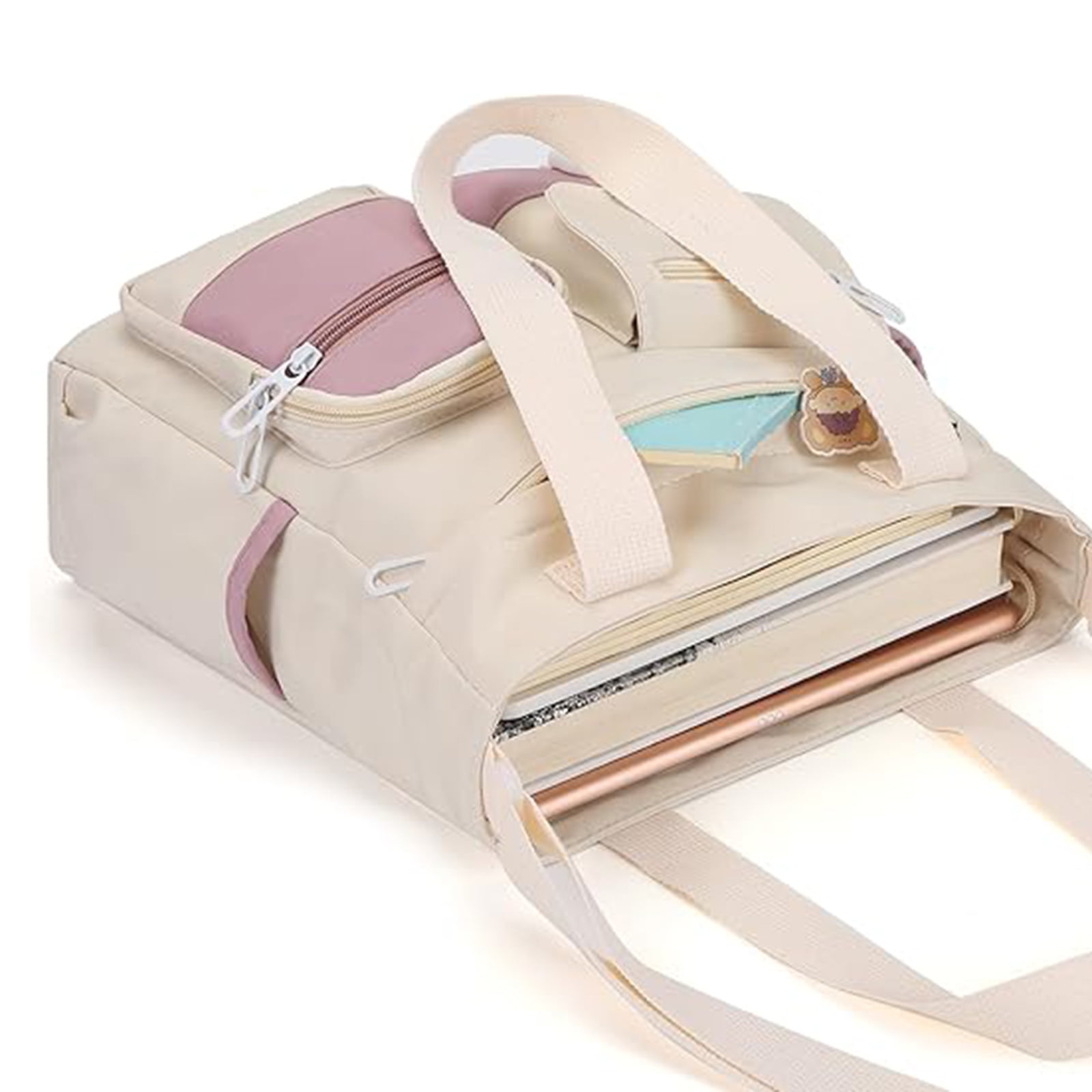 Womens Crossbody Bags for Teens Cute Messenger Purse Nylon Shoulder Tote Bags Multi Pockets Top Handle Satchel Handbags White