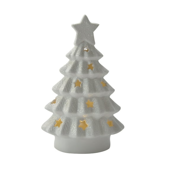 8.5" glittered white tree with star. LED.