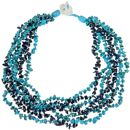 Turquoise and Lapis Chip Sterling Silver 7-Row Necklace, 20