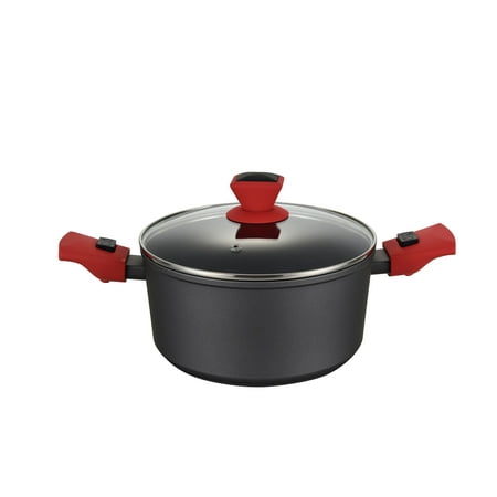 Greblon C2+ Non-Stick Coated Forged Aluminum Round 3 L Capacity Casserole Pan & Glass Lid with Detachable Handle - 8.7 inch