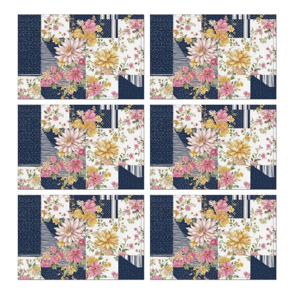 Pioneer Flower Floral Print Pattern Summer Placemats Table Placemats Set Of 6-Linen Kitchen Washable Placemats Table Mats 12x18 Inch Non-Slip Heat Resistant