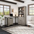 thumbnail image 3 of Farmhouse Wooden Bookcase with 5 Open Shelves and Closed Cabinets, Durable Engineered Wood Storage Shelf for Study Room Home Office Living Room,Grey, 3 of 7