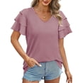thumbnail image 4 of Hanerdun Women V Neck Blouse Female Ruffled Sleeve Tops Casual T-Shirt Purple L, 4 of 5