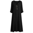 thumbnail image 3 of Vivianyo HD Women's Henley V Neck Caftan Maxi Dresses, 3/4 Sleeve Loose Casual Solid Long Dresses for Women, Women's Black, Sizes S-2XL, 3 of 7