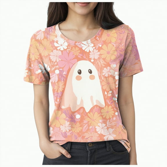 Godom Halloween Shirt for Women Halloween T-Shirt Short Sleeve Ghost Tee Tops