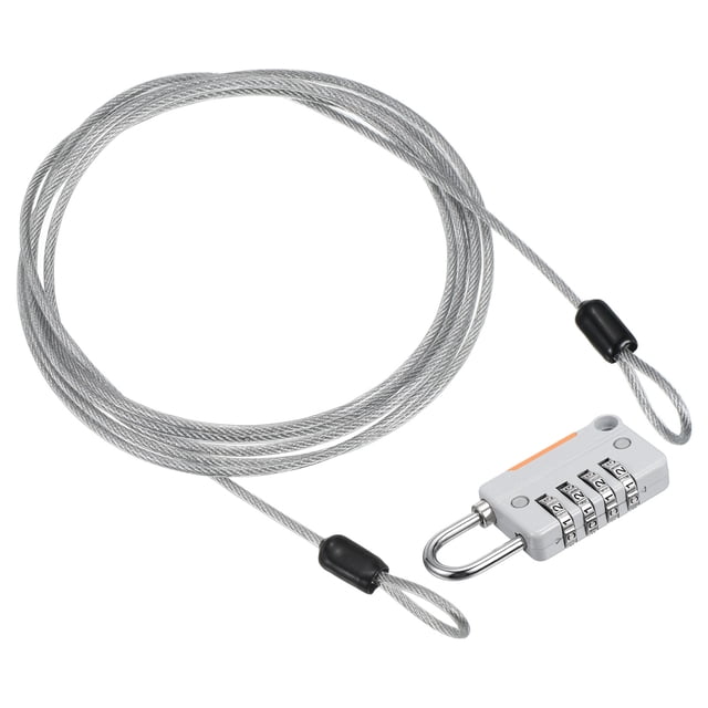 Uxcell Cerradura de combinación de 4 dígitos con cable de seguridad 1 Set Cerradura de exterior cadena gris 6.5 pies
