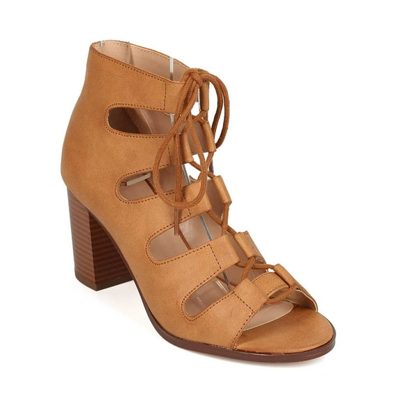 Delicious EH96 Women Leatherette Open Toe Lace Up Chunky Heel Bootie