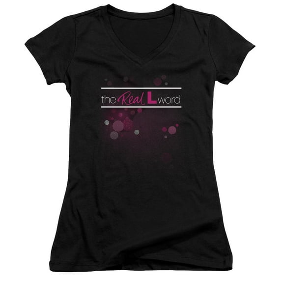 Real L Word Flashy Logo Junior Women's V-Neck T-Shirt Black
