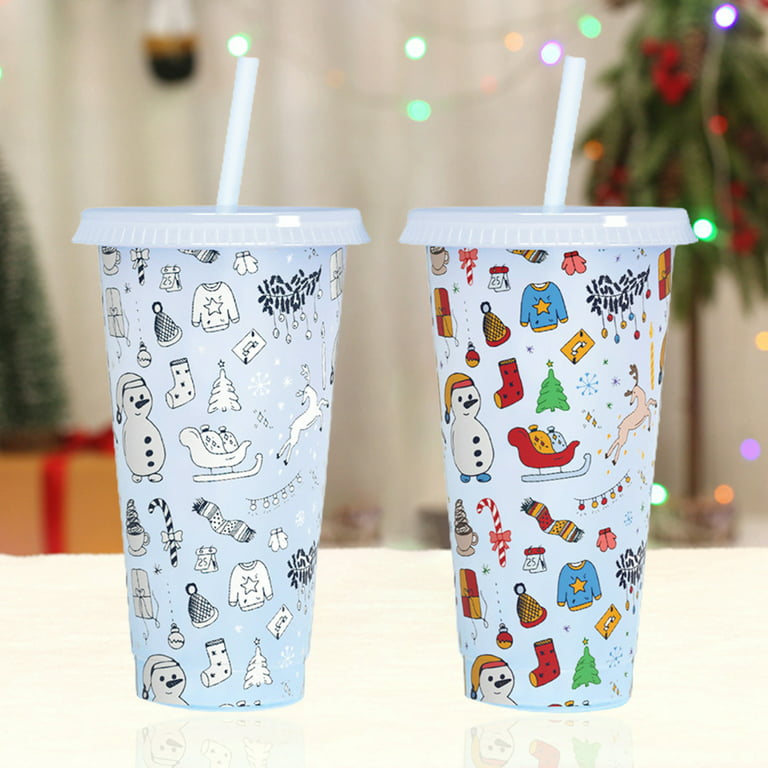 Funus 24oz Christmas Color Changing Tumblers Cups With Lids And