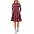 thumbnail image 1 of Vestido casual babydoll para mujer INSPIRE CHIC con bolsillos, de manga larga, cuello redondo, en línea acampanada, fluido, talla XL, color rojo vino, 1 of 5