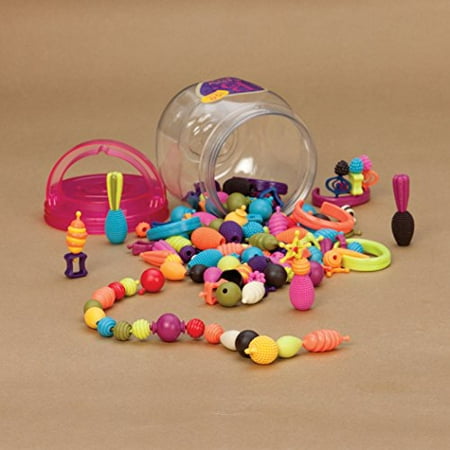 B. Beauty Pops. Jewelry Kit with Bright Reusable Beads in Assorted Shapes, Sizes, and Colors. Includes Bracelet and Ring Blanks for Creative Fun and Wear. Ages 4 and Up (150 Pieces)