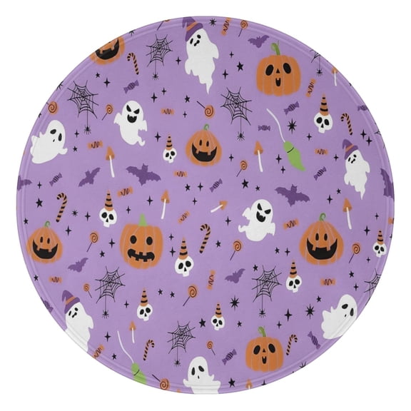 Purple Halloween Pattern Round Blanket,Comfortable Soft Flannel Throw Blanket,All Season,Warm Lightweight Blankets for Sofa Bed Couch Living Room Chair 47"x47"
