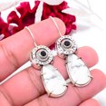 thumbnail image 2 of Natural White Howlite - United States & Black Onyx Designer Handmade 925 Sterling Silver Earring 2.15" E83512, Christmas Gift, 2 of 4