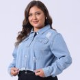 thumbnail image 2 of DARING DIVA Women's Plus Size Washed Long Sleeve Ripped Frayed Crop  Denim Jacket 4X Blue, 2 of 6