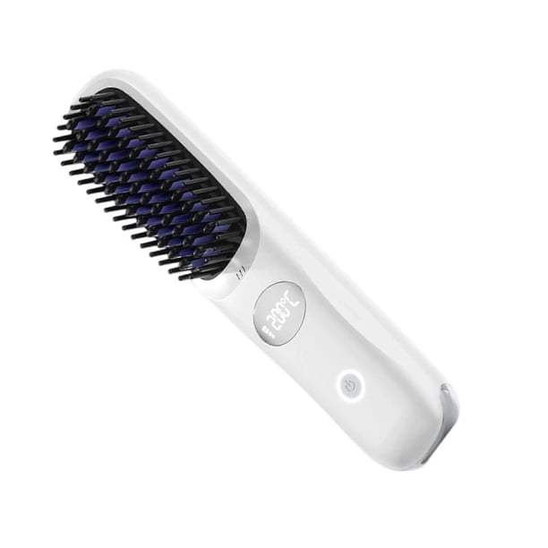 Cepillo alisador de pelo inalámbrico con calentamiento cerámico rápido, temperatura ajustable, ideal para viajes (blanco).