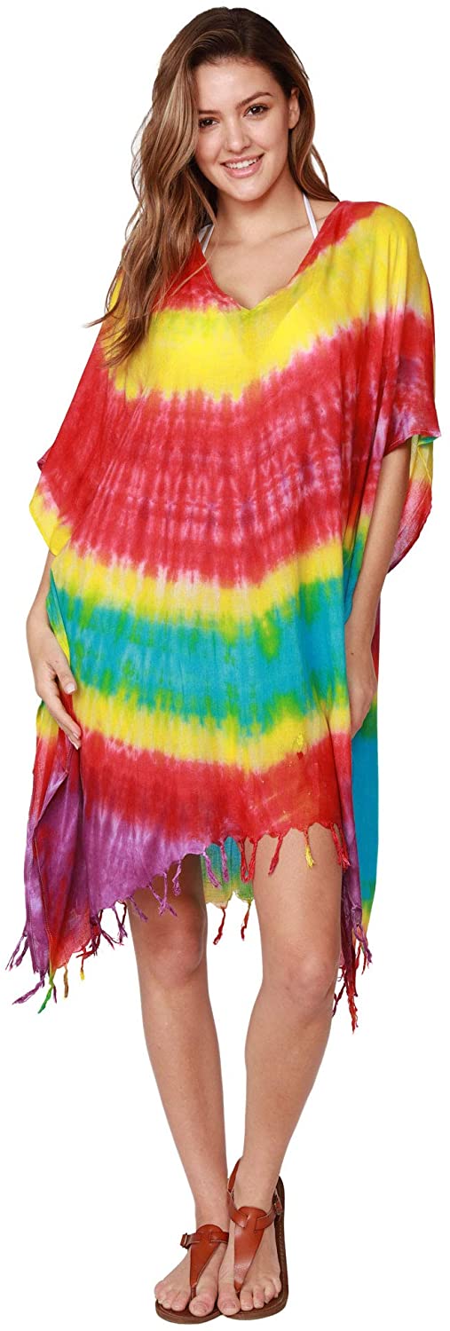 INGEAR Tie Dye Beachwear Bathing Suit Cover Ups Fringe Bottom Women