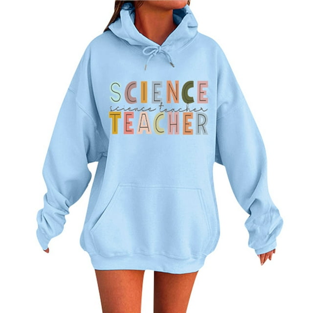 Unisex Autumn And Winter Subject Teacher Letter Print Long Sleeve Pocket Hooded Fleece Sweatshirt