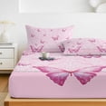 thumbnail image 6 of King Size Fitted Sheet Set - Pink Floral Butterflies 3 Piece Bedding Sets 16" Deep Pocket Fitted Sheet with 2 Pillowcases, Abstract Art Vintage Botanical Brushed Microfiber Hotel Luxury Bed Sheets, 6 of 9