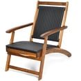 thumbnail image 2 of Patiojoy Patio Folding Rattan Chaise Lounge Chair Acacia Wooden Frame W/ Retractable Footrest for Poolside&Patio, 2 of 8