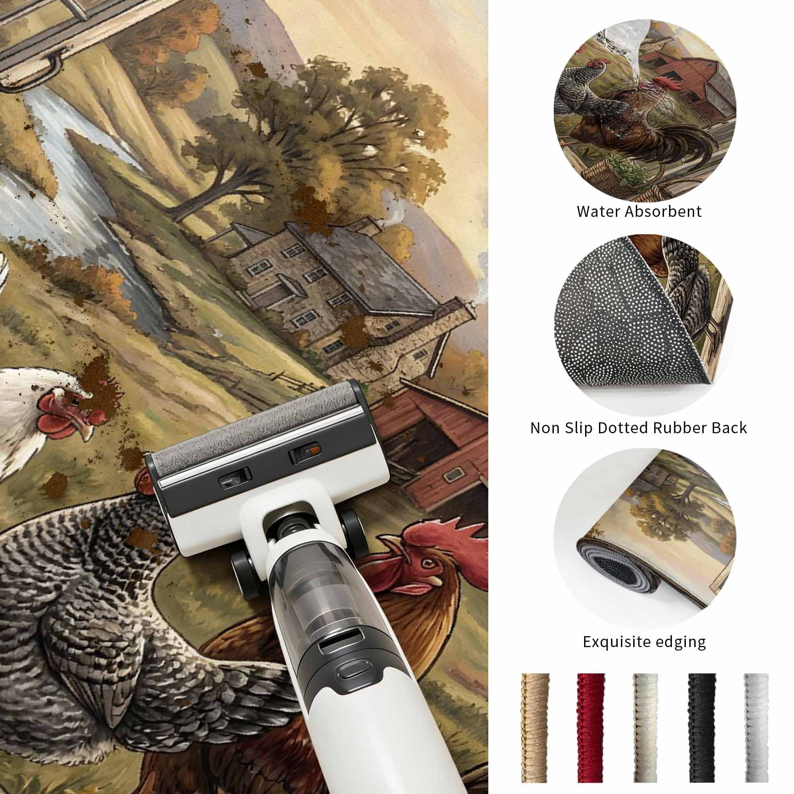Large Area Rugs 5'x8', Vintage Rooster Carpet Runner Indoor Outdoor Rugs Home Decor Aesthetic, Barn Farmhouse Art Animals Tree Non Slip Mats Washable Accent Rug for Living Room Bedroom