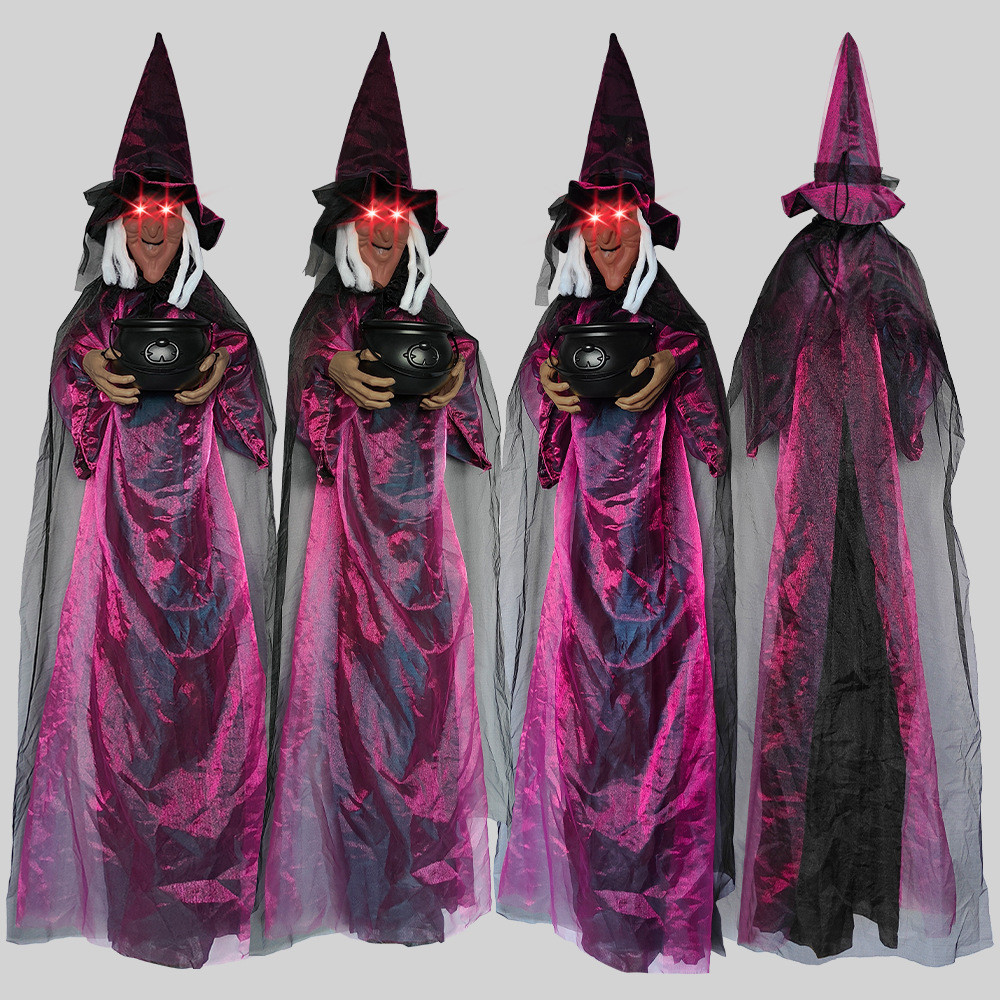 Halloween Animatronics Witch Clearance, Voice Activated Purple Escape Haunt Halloween House Decor & Fright Fest Prop, Life Size Animated Halloween Decoration Outdoor