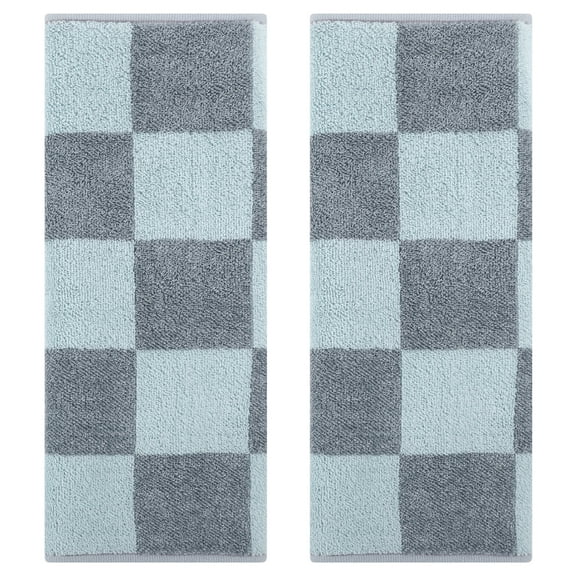 Unique Bargains Bathroom Checkered Decorative Hand Towel Set 14" x 28" Grey 2-Piece
