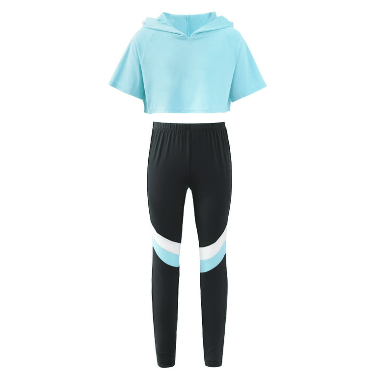 YiZYiF Kids Girls Hooded Crop Top with Leggings 2 Piece Dance Outfit  Gymnastics Athletic Tracksuit 