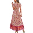 thumbnail image 7 of Biekopu Women's Summer Long Boho Dress,Short Sleeve V Neck Irregular Hem Tie Up Floral Dress, 7 of 7