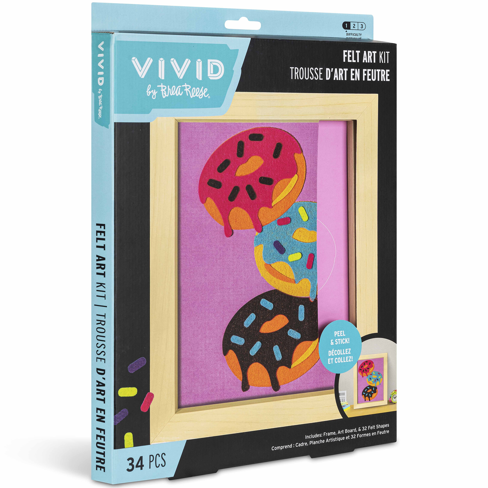 Vivid by Brea Reese: Felt Art Kit – Sweet Donuts - DIY Peel & Stick Craft Set, Colorful Desserts, Sensory Activity, Display Frame, Pink-Blue-Purple