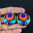 thumbnail image 2 of Lapis Lazuli Coral Turquoise 925 Sterling Silver Vintage Earring 2.4" VJ 5129, 2 of 4