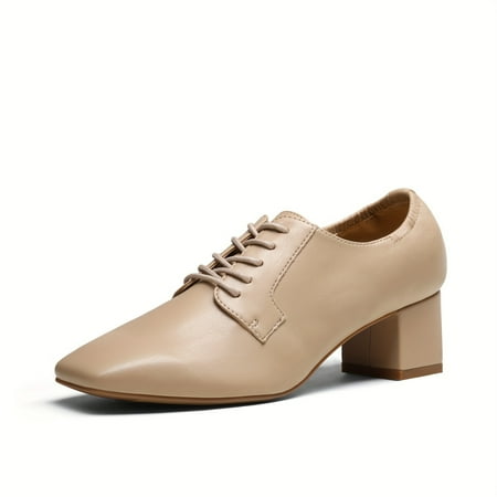 FLTHDD Womens Retro Lace Up Oxford Shoes Solid Color Square Toe Chunky Low Heels All-Match Pumps For Formal Occasions Gift