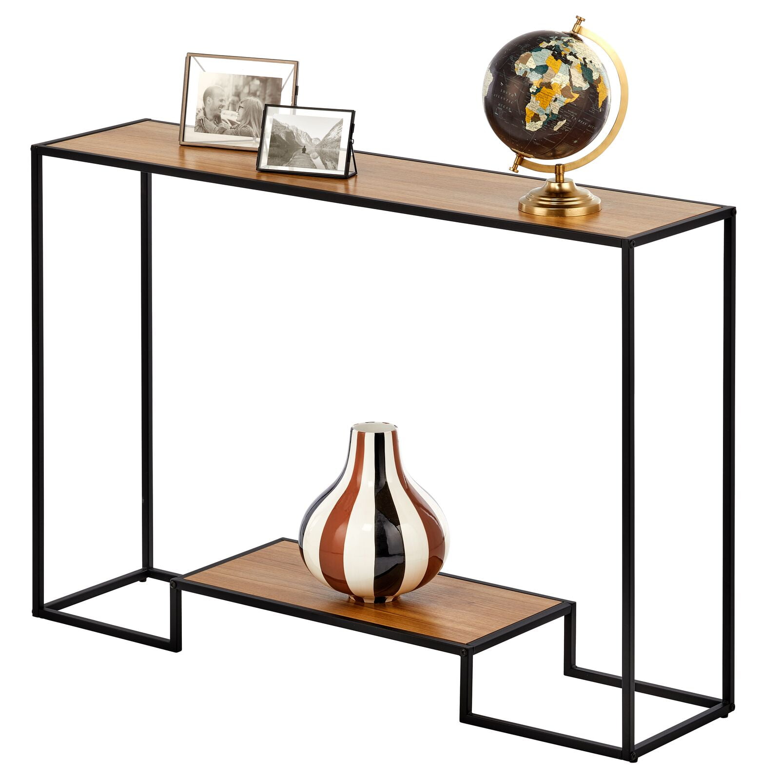 mDesign Modern Metal and Wood Inlay Console Table Sturdy Metal Frame