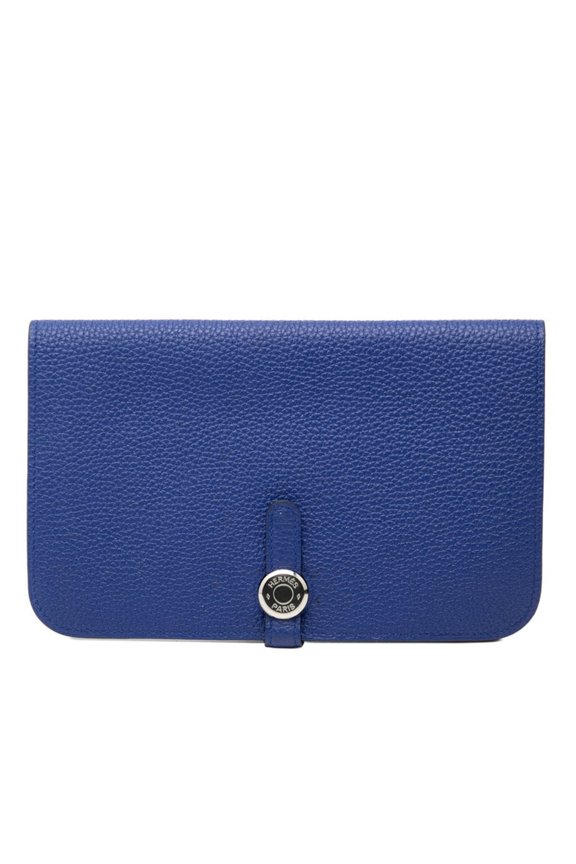 Pre-Owned Herms Dogon GM Long Wallet, Blue, Silver Hardware, Togo, Women's, HERMES (Good)