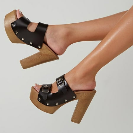 

TOWED22 Womens Heels Women Mid Block Heels Court Shoes Womens Platform Sandals Party Shoes Ladies Round Head Dress Office Pumps Black