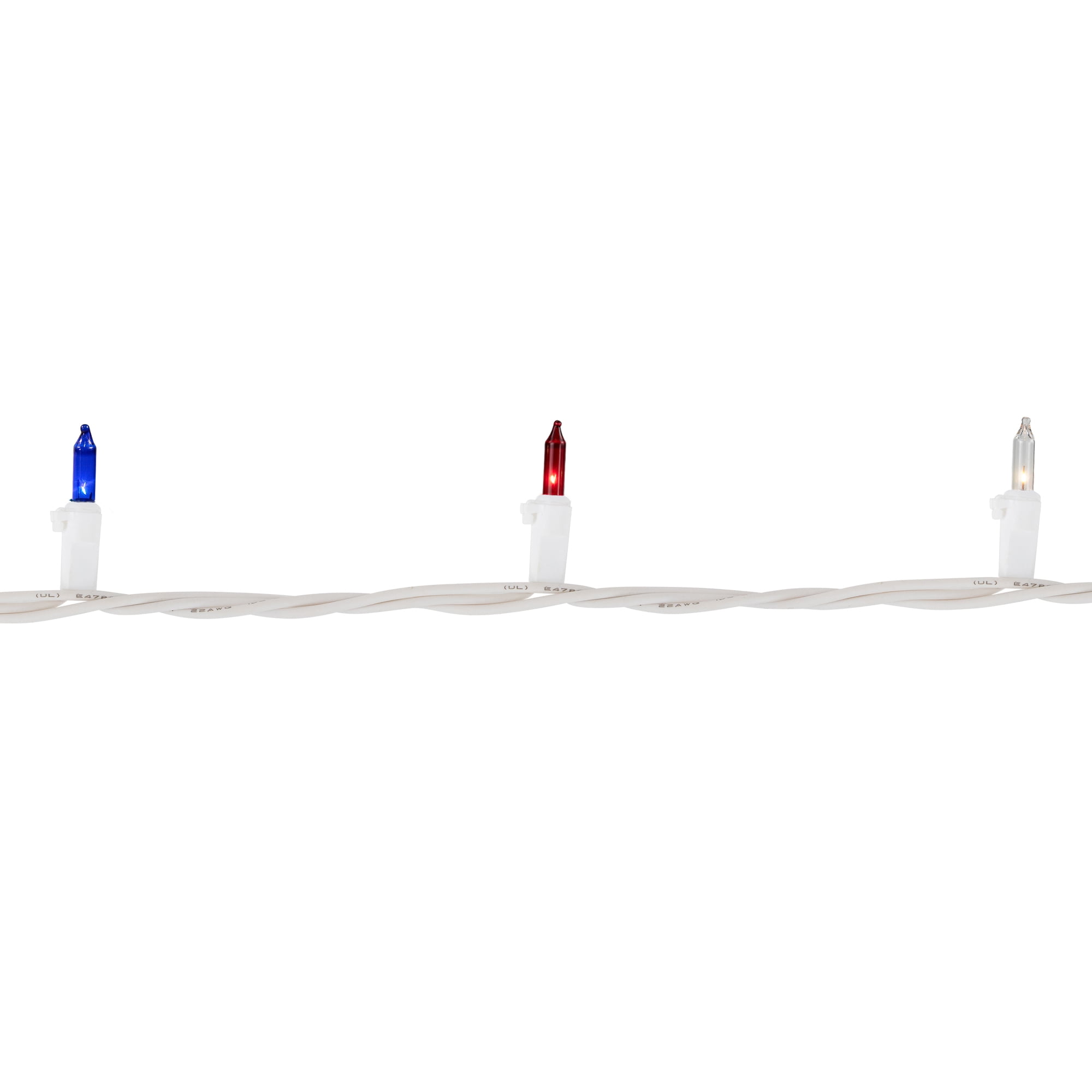 Mini Patriotic Christmas Light Set - Red Clear and Blue - 20' White Wire - 200ct
