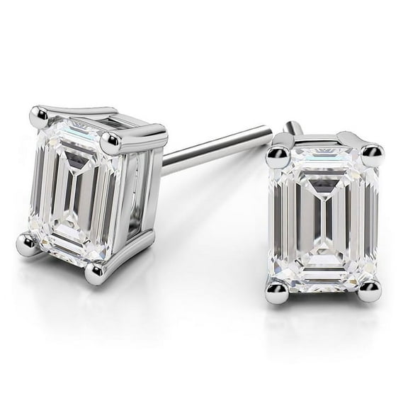 1.00 Carat D/VVS1 Emerald Cut Moissanite Diamond Stud Earrings for women Solid 18K White Gold Screw Back Studs Earring