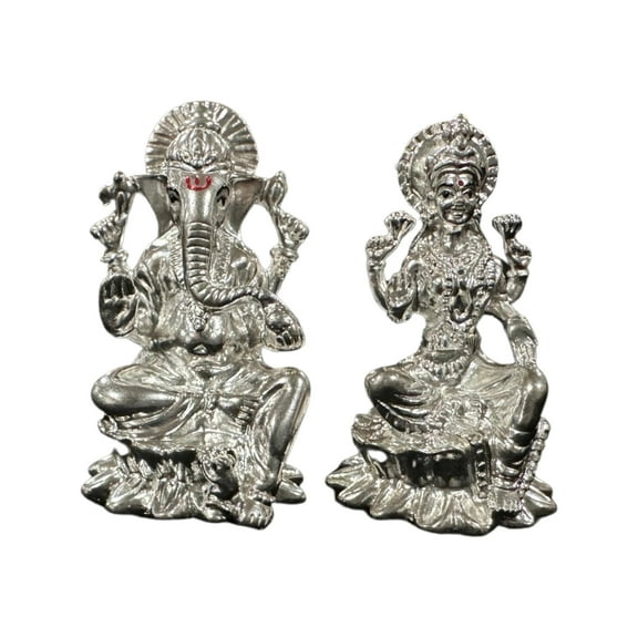 925 Sterling Silver Solid Ganesh & Lakshmi / Laxmi idol (Figurine #30)