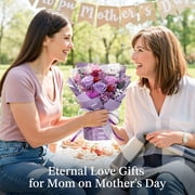 Emibele Preserved Flower Bouquet Gifts for Mom,Purple Eteranl Roses Bouquets with Bear, Gifts for Her Women Wife Grandma on Valentines Mothers Day Birthday Anniversary