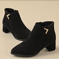 thumbnail image 4 of Suede Chelsea Boots Women Block Heel Pointed Toe Zipper Splice Ankle Booties Casual Winter Dress Short Boots, 4 of 7