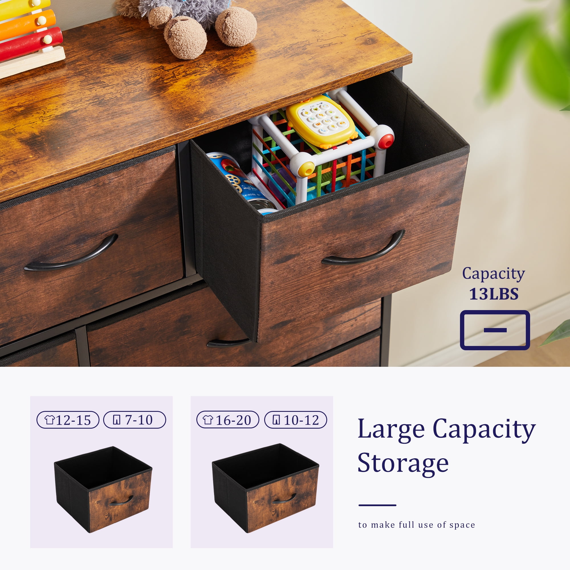 EDX 9 Drawer Dresser, Wide Chest Of Drawers Nightstand Storage Tower Storage Dresser Fabric Dresser (图3)
