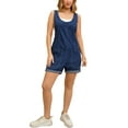 thumbnail image 2 of INSPIRE CHIC Women's Denim Romper Sleeveless Casual Loose Jean Overall Shorts with Pockets S Dark Blue, 2 of 5
