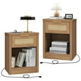 thumbnail image 2 of OAKHAM Rattan Nightstand Set of 2 with Charging Station, Bedside Table with Type-C/USB Port, Boho Side Tables End Table for Living Room, Bedroom, Weathered Oak, 2 of 7
