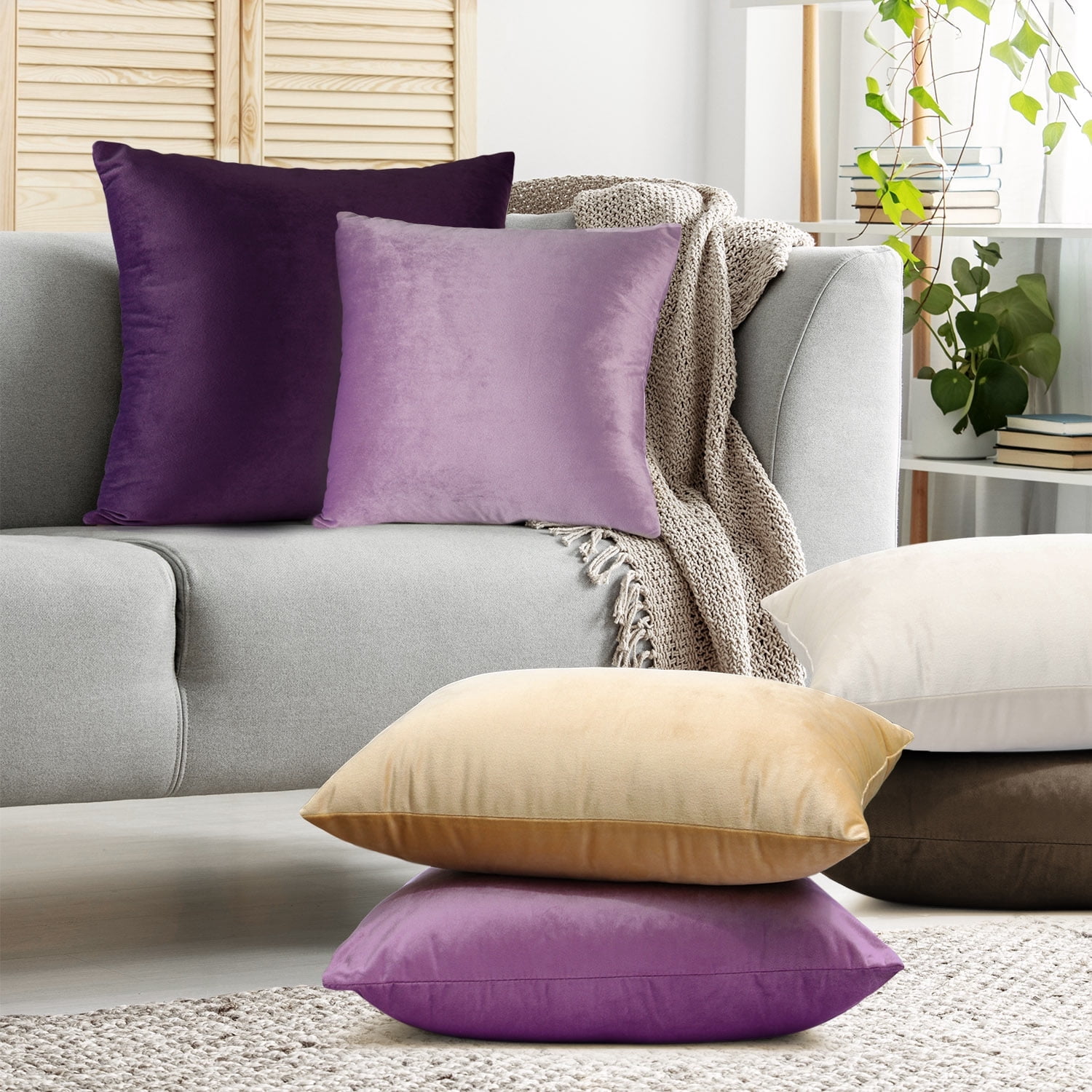 Ryan&nbsp; Soft Short Plush Rich Pillow Covers Set of 4, 20x20 Inches Solid Square Decorative Cushion Covers for Couch Bed, Espresso Brown & Easy to Clean, Chocolate Brown