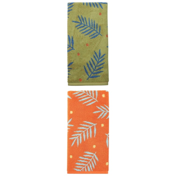 Unique Bargains Cotton Soft Hand Towel Leaf Pattern Absorbent Towel Orange/Green 29" x 13"