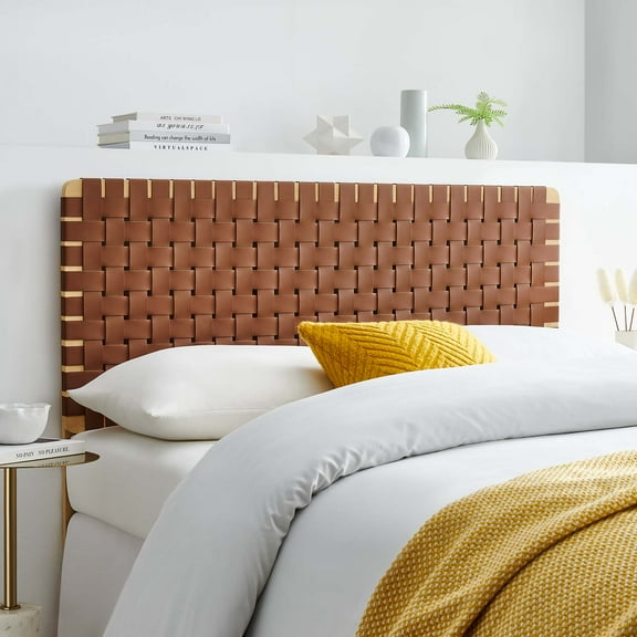 Modway Sparta Weave Full Vegan Leather Headboard in Natural Brown