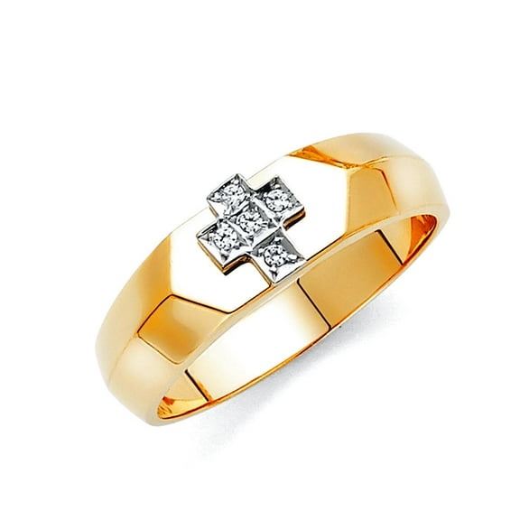 14k Yellow Gold Cubic Zirconia Mens Wedding Band Ring Size 10 Wedding Band for Men - 2.7 Grams