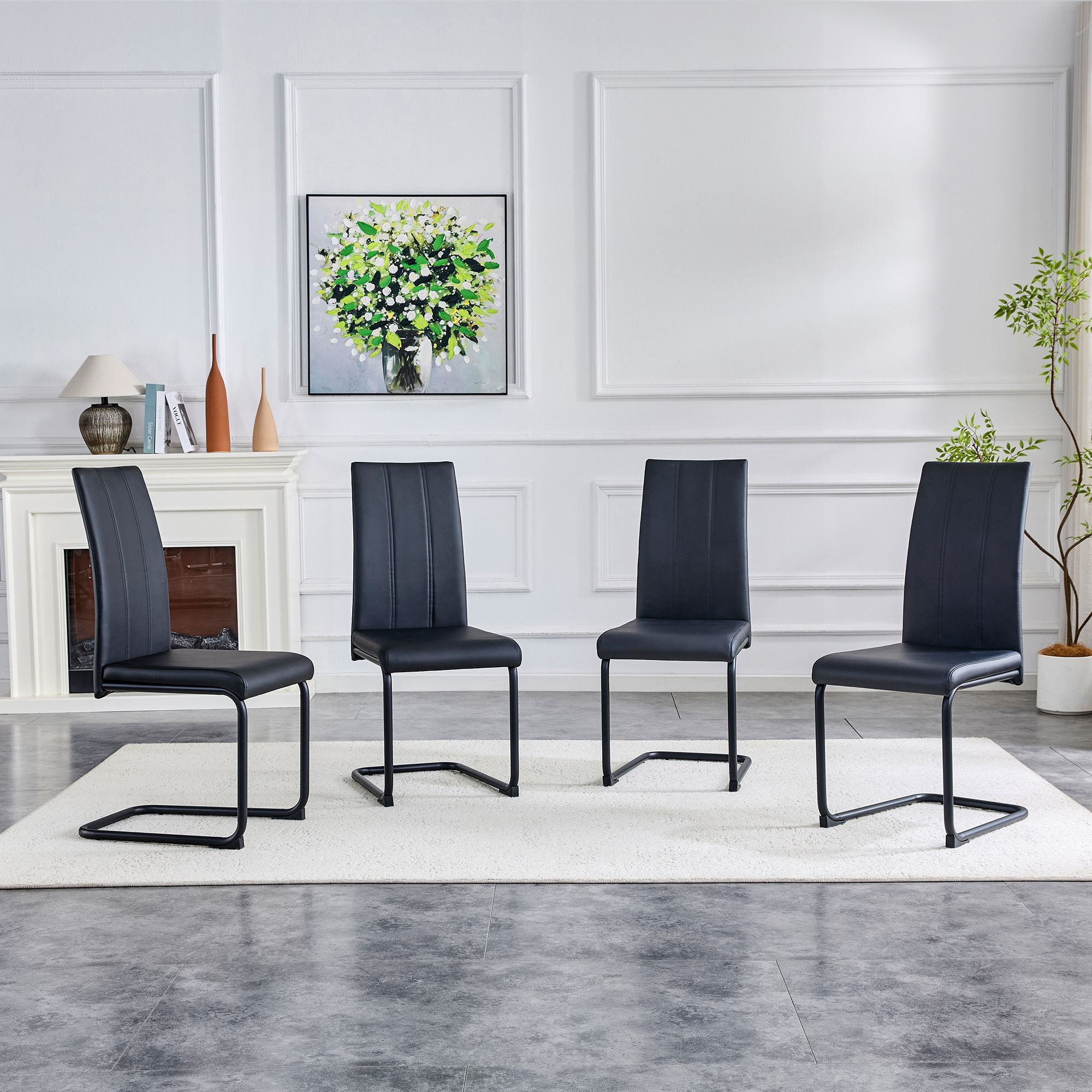 Black PU Dining Chairs - 2 Pack Modern Kitchen Side Chairs with Metal Legs, High-Back Seating for Dining Room, Living Room & Office